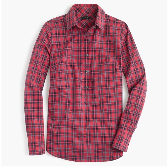 J.‎ Crew Red Tartan Plaid Long-sleeved Button Up With Collar Shirt Size 2 - Picture 1 of 7